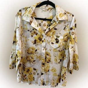 ❤️‍🔥5/20$ TRADITION💫 Women’s White/Yellow Floral Print Button-Up Collar Shirt